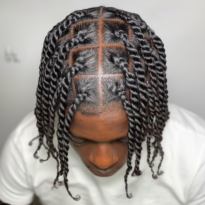 Men's Two-Strand Twists – White Background